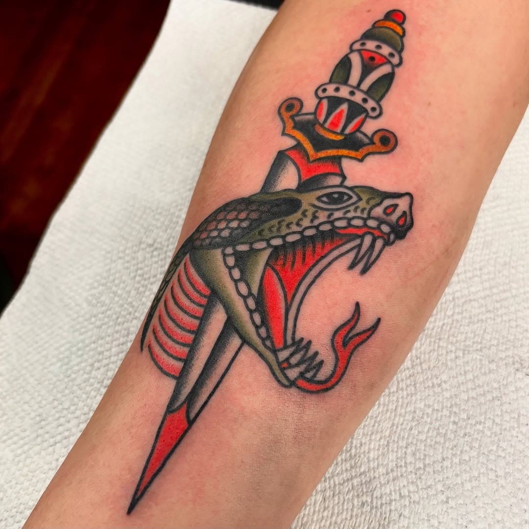 Snake and dagger from a few weeks ago. I have time to tattoo you in April! Head over to my website to fill out a booking request; www.mattbtattooing.com