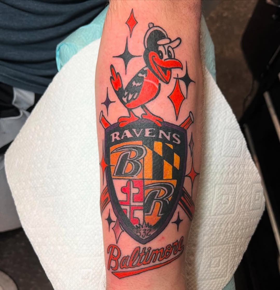 We love you Baltimore! ⭐️Tattoo by Joe Lathe 
•
#baltimoretattooartist #hampdenbaltimore #baltimoretattoo #baltimoretattooshop #havefunbelucky #hfbl