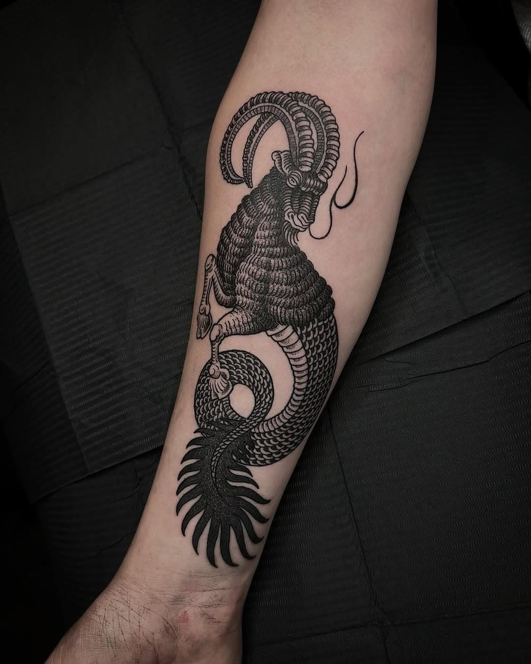 • CAPRICORN •
For Vincent ✨ thank you very much for the trust 😊 >>> scroll for video >>>
—————————————
🧧To book or for any inquiries, follow the link in my bio or email to LMTtattoo@gmail.com. 🧧
—————————————
RESIDENT AT
@sacredgoldtattoo 
•Taking bookings•
@redinctattoo 
•Taking bookings•
@electric_punch_tattoo 
•Taking bookings•
—————————————
GUESTS & CONVENTIONS

✱ SHEFFIELD 5th-8th March @elysiumtattoosheff 
• 1 slot left •
✱ LEEDS tattoo expo 7th -8th June @leedstattooexpo 
—————————————
.
.
.
.
.
.
#londontattooartist #blackwork #redinctattoo #sacredgoldtattoo #trad #traditionaltattooink #traditionalornaments #traditionaltattoo #flashaddicted #blackworkartists 
#blackwork #leeds #hoddesdon #engravingtattoo #electricpunchtattoo #elysiumtattoo #etchingtattoo