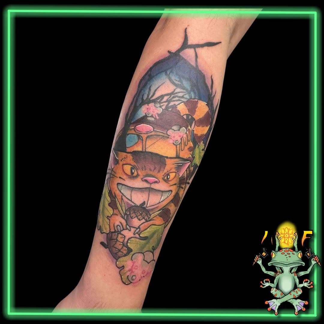 This Catbus tattoo by @tattoosbydobby is packed with detail and nostalgia. Ready to bring some Ghibli magic to your skin? #afdestin #inkedaf #destin #destinfl #destinflorida #destincommons #atomicfrogtattoo #atomicfrog