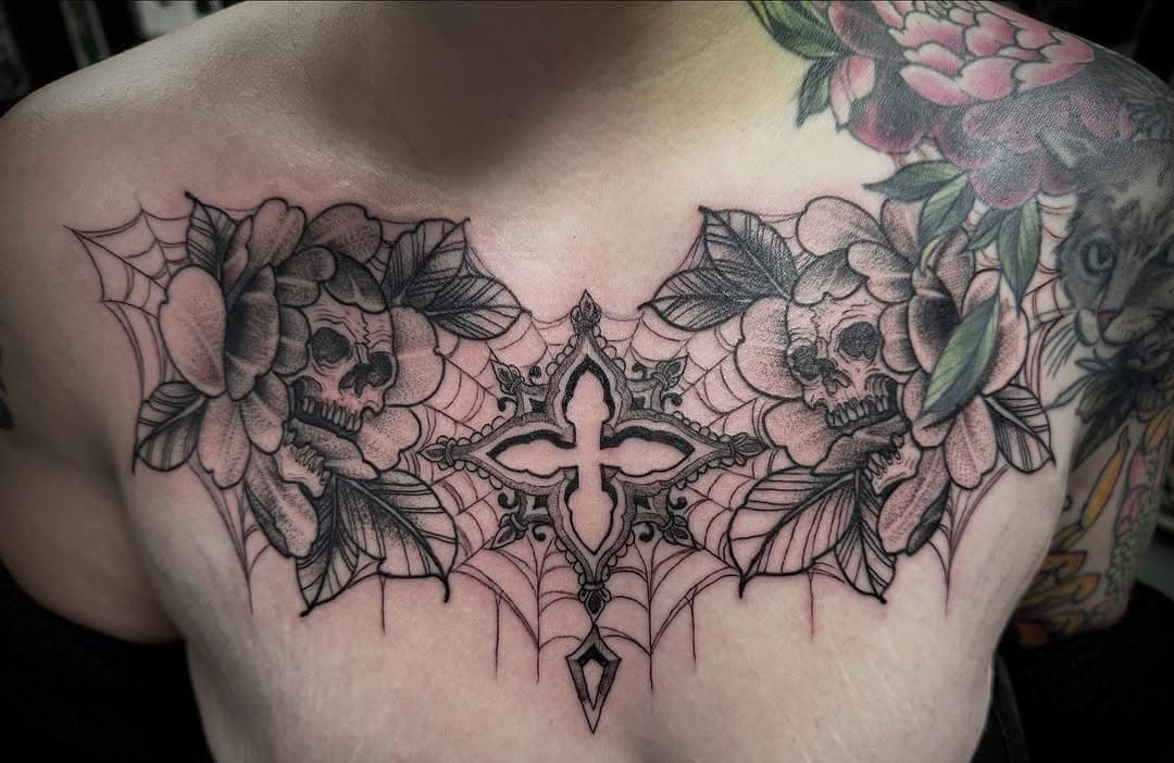 Chest piece we did in one session. Thank you @living.dead.girl333  for being touch and trust 

#michigantattooartist #michigantattooers #michigantattooshop #stippletattoo #skull #gothictattoo #darkart #dotwork #lineworktattoo #darkfloral #chestpiecetattoo #hellorhighwatertattoo #puremichigan #mittenmadetattoos