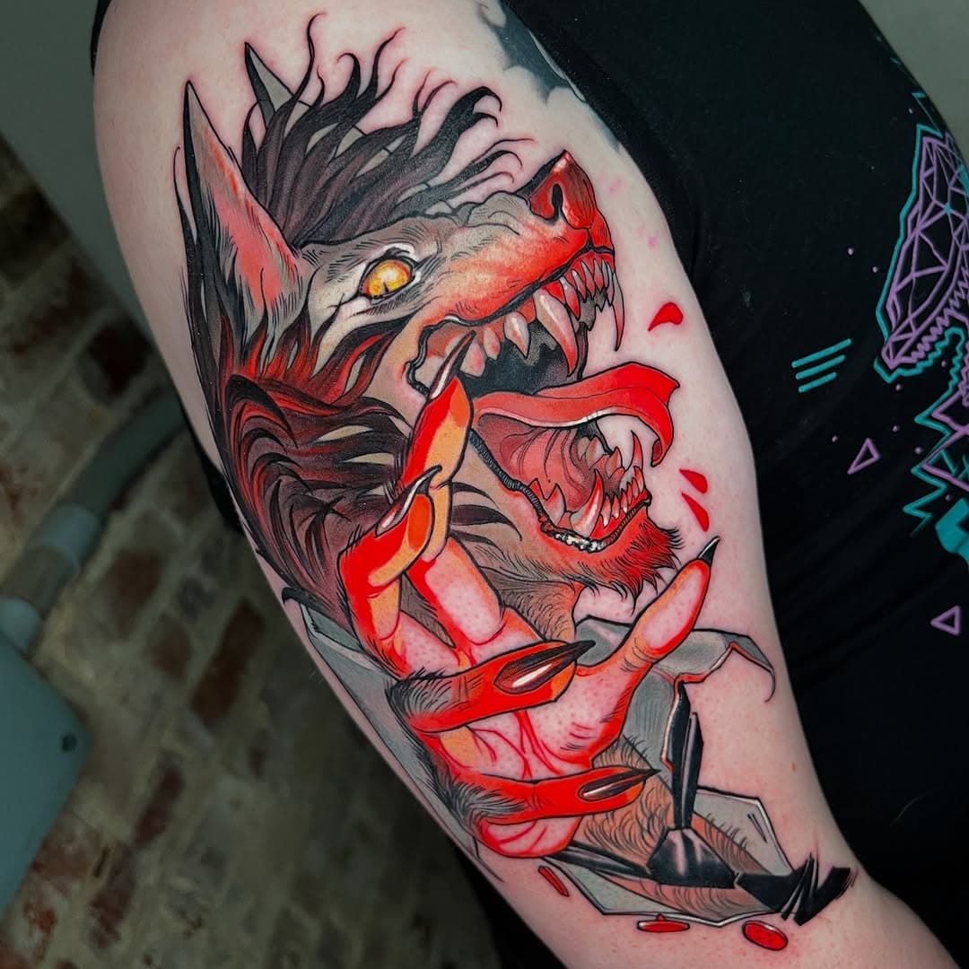 Business WEREWOLF !!! NO AI NEEDED. Turns out you can just draw cool stuff with pencils. 😎 Anyways, my client was super awesome. Really let me run with with idea and have fun…in case you all didn’t know…I LOVE drawing. 🖤 #werewolf #werewolftattoo #handdrawn #noai #fuckai #aiisnotart #learnhowtodraw #ihaveawesomeclients