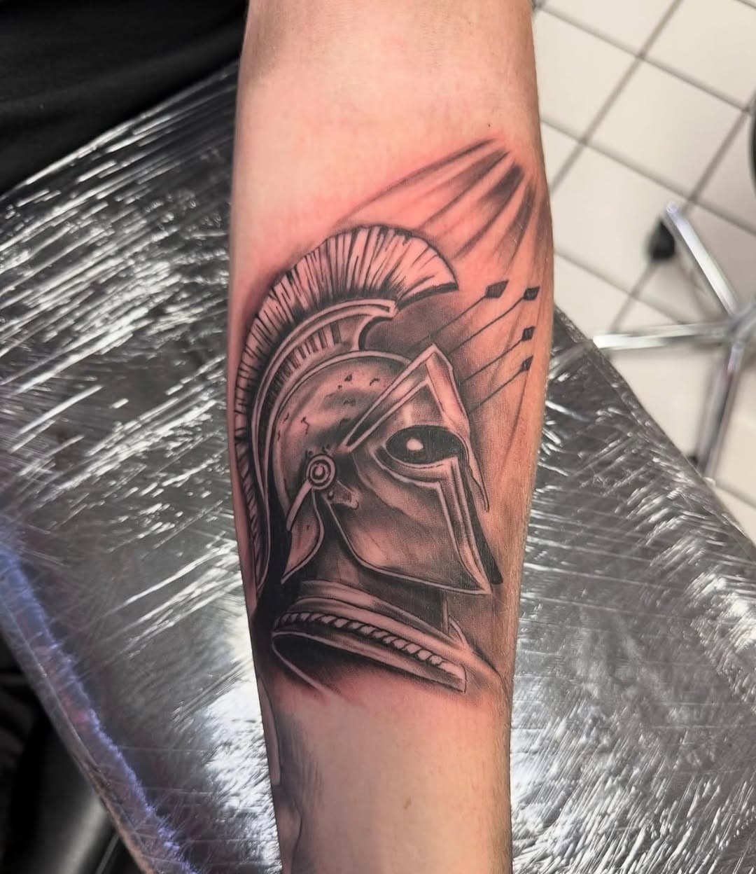 Start to a custom sleeve made by @garytattooartist @oxygentattoos #spartan #pcbtattoos