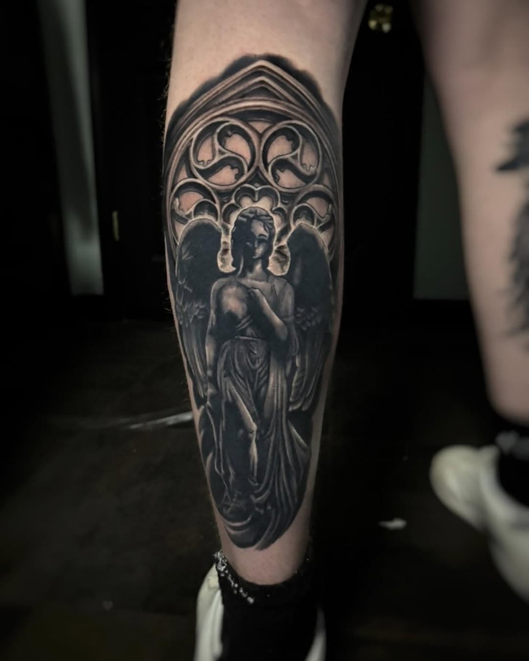 Had a blast doing this #angel statue piece a little bit ago.  Thanks for looking!  #tattoo #tattoos #religioustattoo #blackandgreytattoo