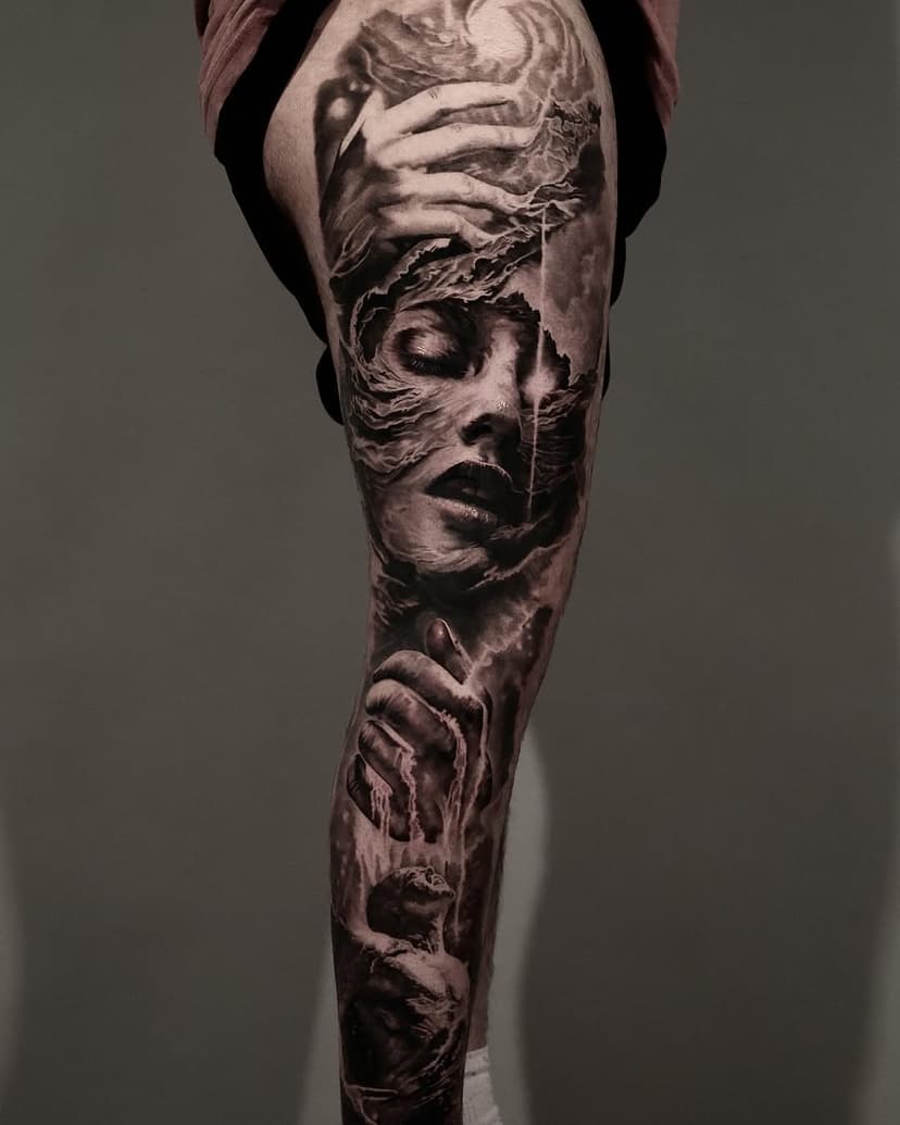 Healed shot of this leg done recently. Have a few spaces left for March, last spots available before October in California
Email or DM to book!
•
•
#tattoo #tattooart #tattooartist #art #artist #blackandgrey #blackandgreytattoo #longbeach #cardiff