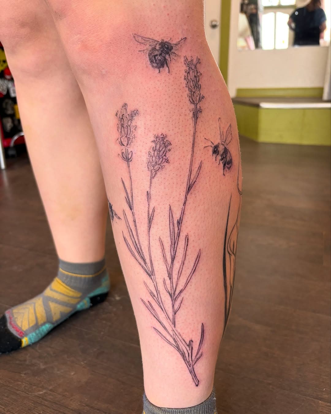 Sketchy lavender branch with bumblebees! 🐝