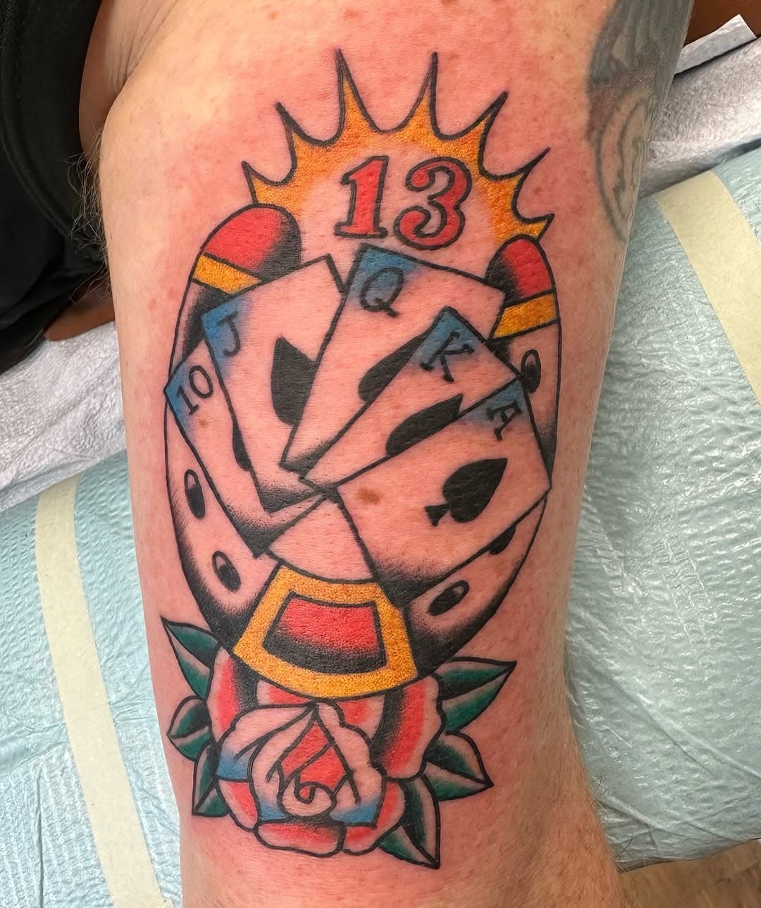 Royal flush by @ebiggstattoo at our Charlotte Ave location. For appointments please call or text 615-678-6803 or email victorynashville@gmail.com. Walk-ins always welcome!