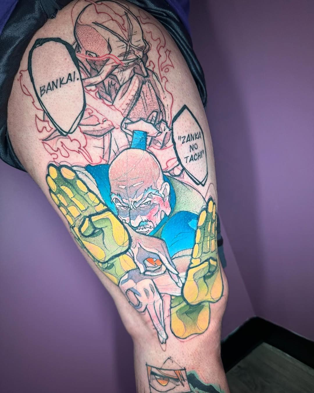 As far as we got. 2 sessions in and one more to go! I’m so pumped to finish this and I hope to get to do more large scale pieces like this! Who would down for something large like this on them?? #tattoo#tattoos#tat#tats#wip#inprogress#anime#weeb#bleach#hxh#hunterxhunter#masters#yournewfavoriteink#hivecaps#peakneedles#fkirons#bishoprotary