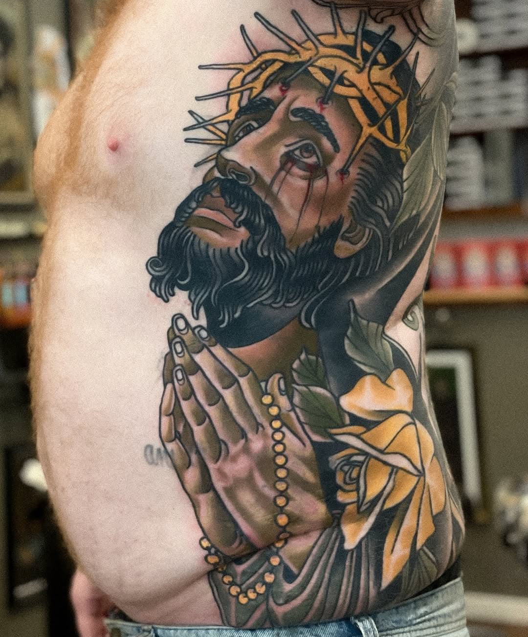 Blast over cover up on the ribs. Pretty sure Paul sent up a few prayers to the big guy during this session. Thanks @therealpaulyb_101 you’re the best mate. Would love to do more religious tattoos. 
For all enquiries click the link in my bio or dm. 
Done at @ironbark_tattoo
.
.
.
.
#venesstattoo #ironbarktattoo #neotraditional  #neotraditionaltattooers #neotraditionaltattoo #neotradtattoo #instatattoo #neotradsub #neotrad #ntgallery #neotradeu #besttattooartists #sydneytattoo #radtattoos #tattooartgalleryau #neotradworldwide #sydneytattooartist #tattoosaustralia #neotraditionaltattoos #neotradworld #neotradeu #sydneytattooartist #sydneytattooists