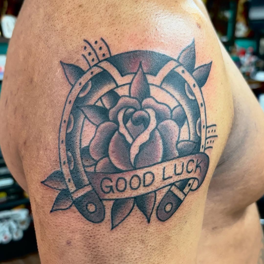 Some permanent good luck, for my new pal Brian! I have time to tattoo you in April, here at the mystical @713tattoo. Swing by my website to fill out a booking form; www.mattbtattooing.com