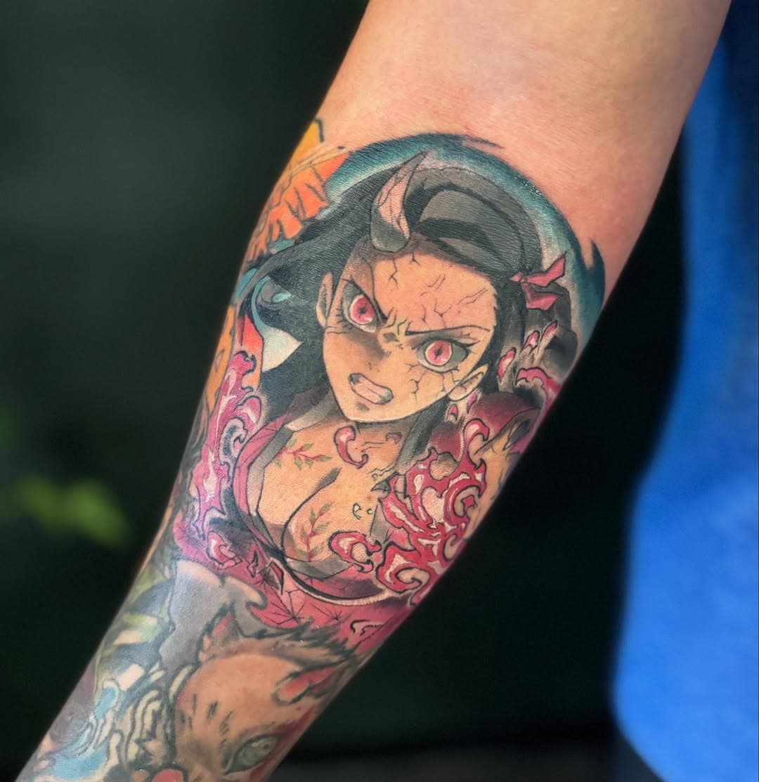 Nezuko piece I did yesterday #demonslayer #tattoo #anime #animeink #animetattoo #demonslayertattoo #nezukotattoo #atx #austin #tx #moontattoo #colortattoo