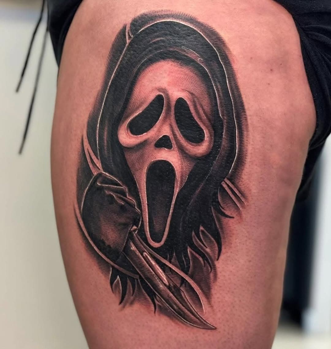 Cue Sleep Token. Thanks Kelsie for letting me do this! 
.
.
.
#tulsa #tulsaok #tulsaoklahoma #oklahoma #tattoo  #tattooed #tattooer #tattooist #instagood #instatattoo #instaartist #ghostface #booktok