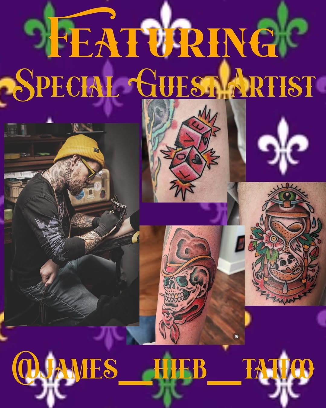 We’ll have out good friend @james_hieb_tattoo tattooing at the Mardi Gras Festival this weekend. Contact James directly for booking.