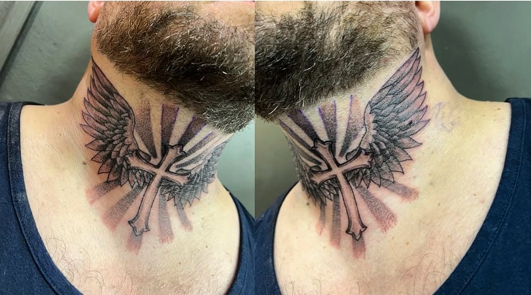 Cross with angel wings and dot shaded light rays, by Elvis

#wings #angelwings #throattattoo #necktattoo #tattoo #tattoos #tattooed #tattooist #tatt #tattooideas #tattooing #tattoostyle #tattooartist #leicestertattoo #leicestertattooist #leicestertattoos #leicestertattoostudios #devilsowntattoos #tattoostyle #tattoodesign #tattooidea #instagram #tattooinspiration #tattoolife #tattoolove #tattoolovers #tattooed #proceate @elvaharleytattoo