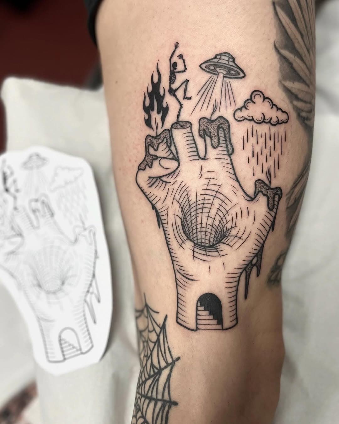 Just your classic severed finger candle, ufo, rain dancing skeleton, vortex portal palm for @this_means_nothing thanks!

#bristoltattoo #bristoltattooist #longfox #handtattoo #flametattoo #skeletontattoo #blackworkers #btattooing #taot