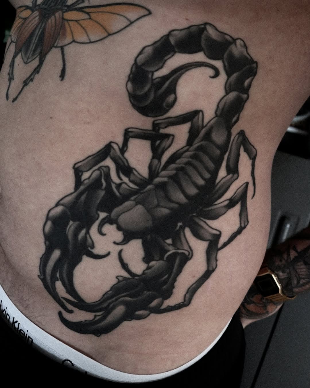 100% healed! 
How do you like it? I‘d like to do more stuff like that. 
.
.
.
#tattoo #scorpion #scorpiontattoo #neotraditionalscorpion #black #blck #blackwork #neotrad #neotraditional #neotraditionaltattoo #ink