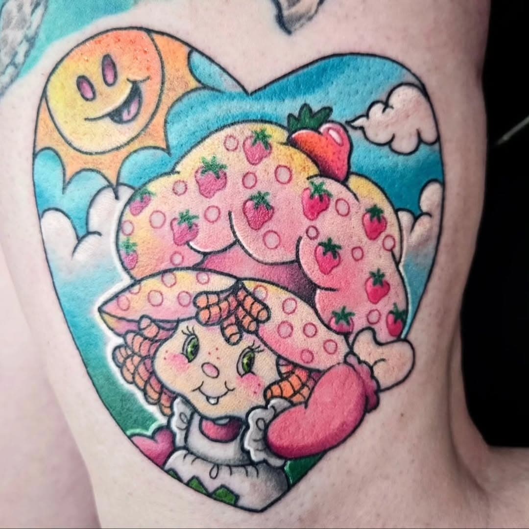 Tattoo by Dr.Myk @drmyk122 @fallenangeltattoo #fallenangeltattoo #strawberryshortcake #strawberryshortcaketattoo #vernon #california #roseville