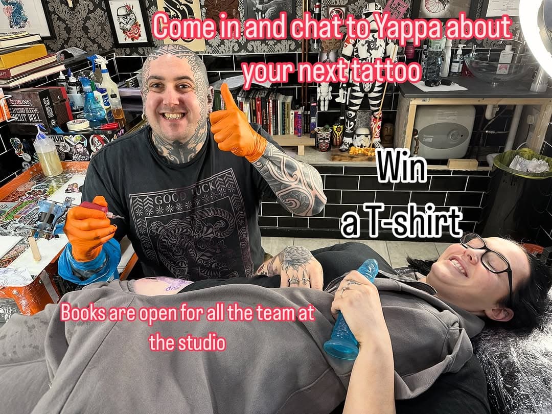 All our diary’s are open and there are a limited few spaces left in march. 
(What is that in Yappa hand )🤪 
Comment below your name will go in a had. 
To win a T-shirt