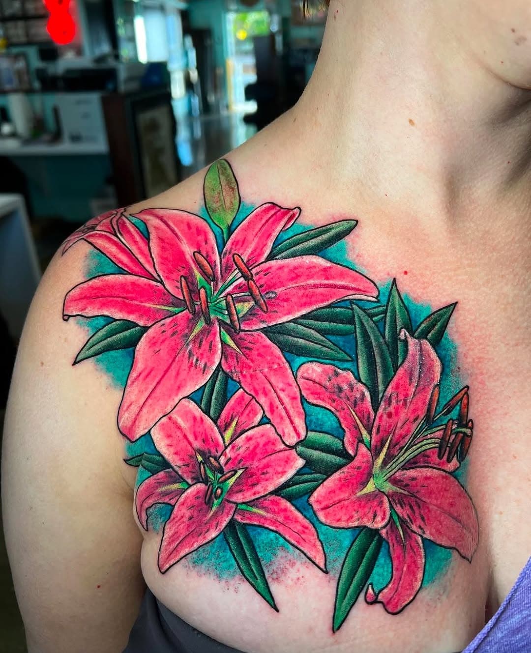 Beautiful and bright florals tattooed by @xmarcxiex  here at @goldrushtattoo 🌺 to schedule a consult with Marc, head to marcjackson.com. swipe to see the before shot 📸