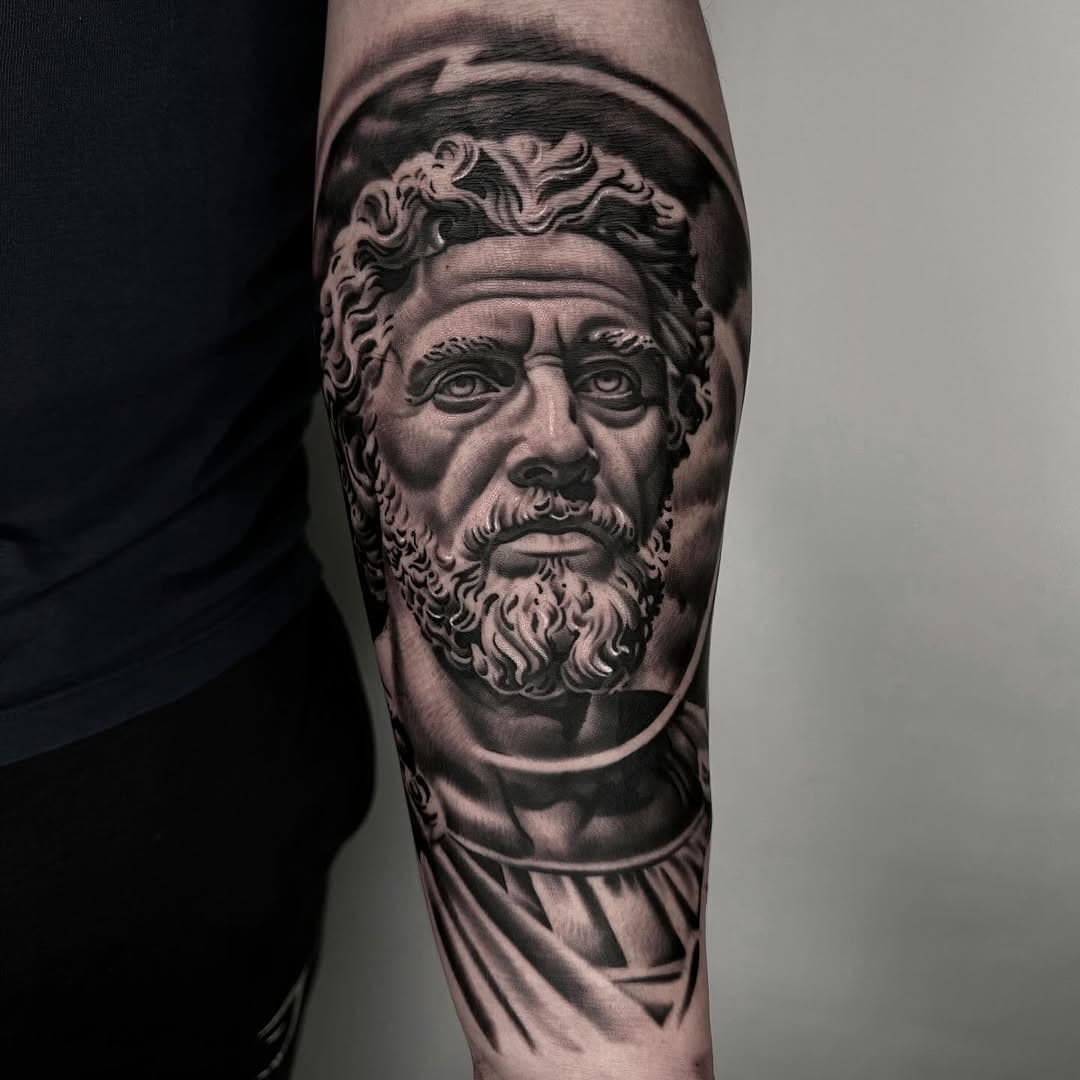 Marcus Aurelius, Roman emperor statue🏛️ @hollow_bones_tattoo @butterluxe_uk @starrtattoosupplies @ezcartridgecouk #tattoo #tattoos #tattooist #tattooartist #tattoostudio #tattoosleeve #ink #inks #inkedup #inkedgirls #inkedmag #art #artwork #roman #arts #uktta #norwich