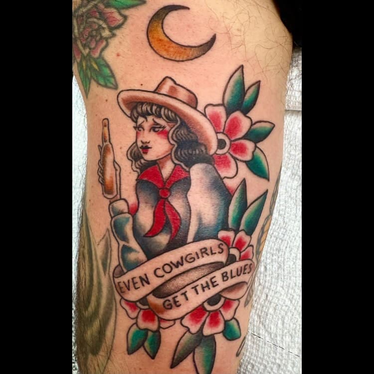 Tattooed by: @lincolnjenkinsftw #tattoo #tattooshop #blackandgreytattoo #funs #orangecircle #orangecounty #downtownorange #americantraditionaltattoo #finelinetattoo #art #cowgirltattoo #colortattoo #boldlines #tattooartist #fyp #explore #explorepage #finetattoowork