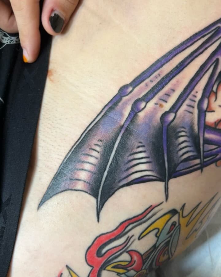 Fun little ouchie bat for @krycantsew 💗 thank you for trusting me in this most tenderest of spots🥰 dm me to book in! 

.
.
.
.
.
.
.
#tattootoronto #torontotattoo #batgirl #battattoo #torontojunction #junctionto #peekabootattoo