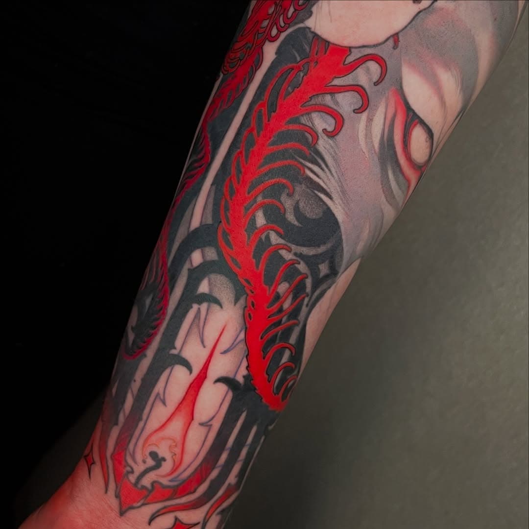 HECATE. Getting close to finishing this sleeve…sooo much fun. 🔥🔥🔥🖤🖤🖤🔥🔥🔥 #flame #torch #lightinthedark #crossroads #witches #rva #rvatattoos #ihaveawesomeclients #noai #fuckai