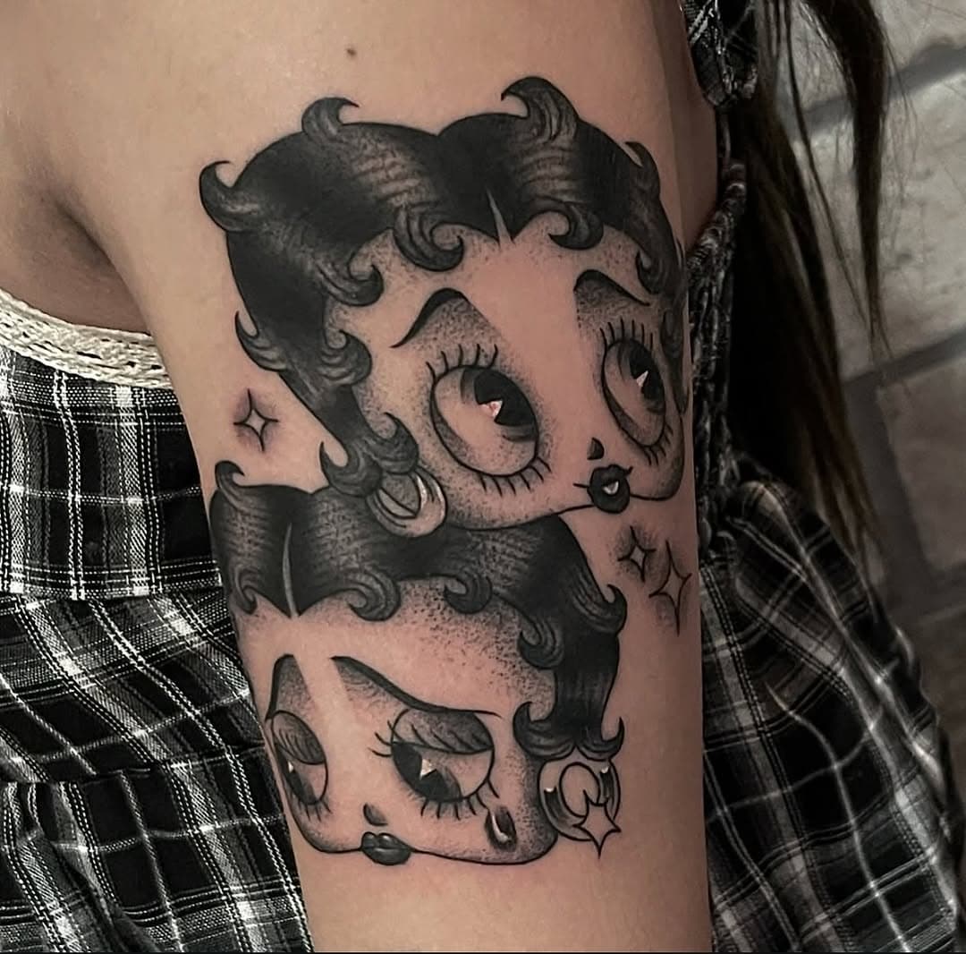 We love this one by @krit3r ! He’s now booking and has a few openings left in March! Ask us how to book a spot with him! #aztattooers #tattoos #bettyboop #smilenowcrylater #tattooartists #nowbooking #glendaleaz