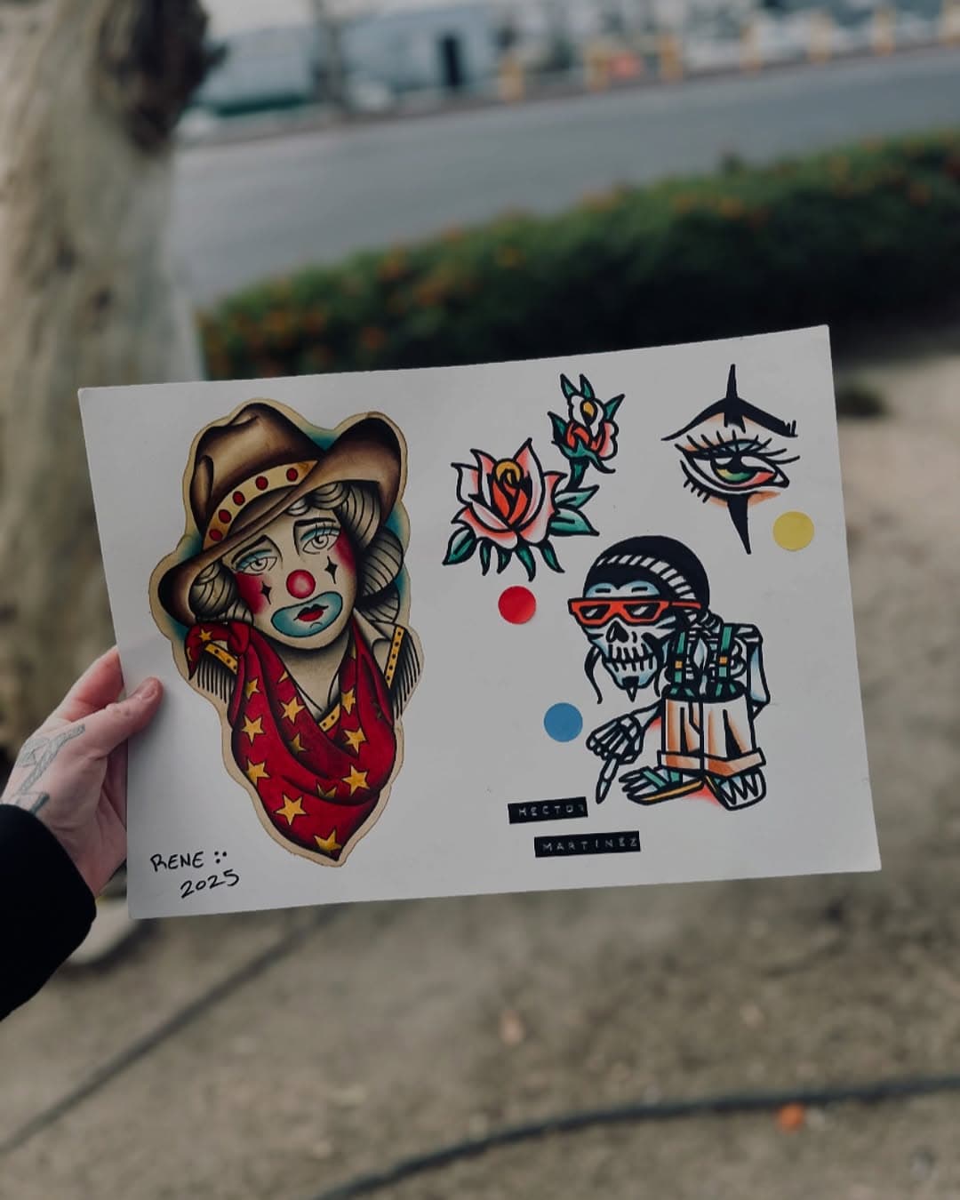 Fun split sheet done with the homie @hectorr.martinezz 🙏🏼😮‍💨 super dope artist if you haven’t already def check him out! Both designs are available to be tattooed by either of us 🍻