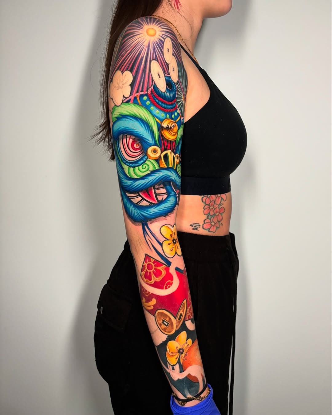 Some still photos of this Lunar New Year sleeve for Thu. Such a fun piece! Thanks for the continued support, my friend! #bigtattoo #sleevetattoo #lunarnewyear #nctattoos #charlottetattoos #nctattoo #nctattooers #illustrativetattoo #colortattoo