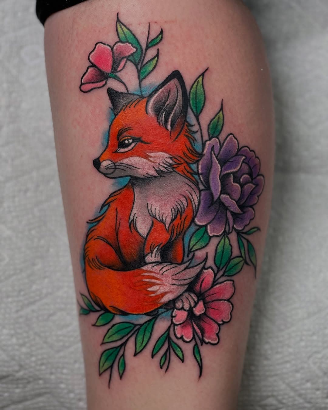 Fox and flowers tattoo I made recently. I have availability this month, Reach out to me and get an appointment booked!! James.lotustattoo@gmail.com of course I used only the best supplies: #starbritecolors #starbriteink 
#starbriteproteam #tommysupplies #electrum #electrumsupply #electrumproteam #hustlebutterdeluxe #hustlebutterproteam #youcantknockthehustle #tatsoul #tatsoulproteam #envyneedles #envycartridges #jetblacksupply #criticaltattoo #criticaltorque  #lotustattoohemet #fox #foxes #foxtattoo