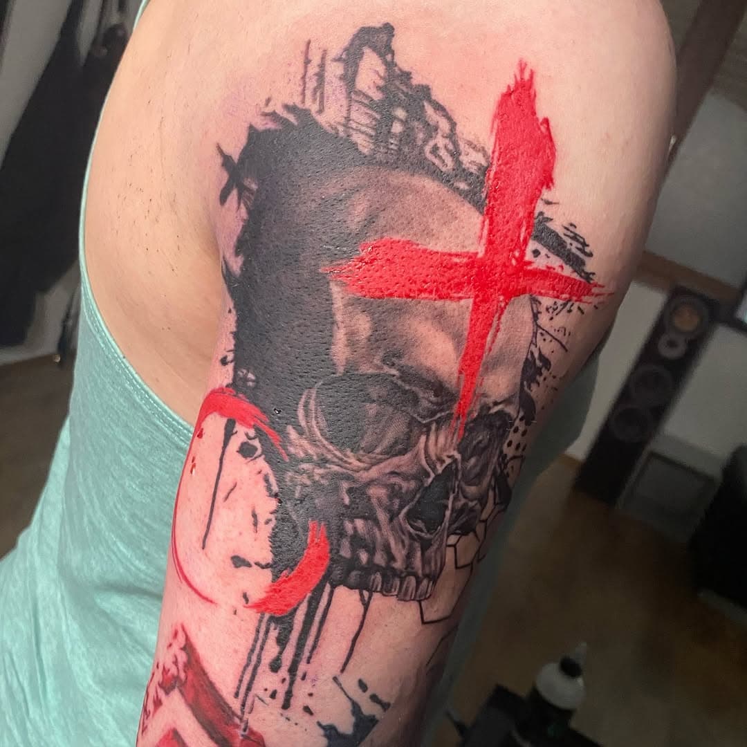 Trash Polka 
#fkiron #fluxmax #stencilstuff #kwadronneedles #blackandgrey #blackandgreytattoo #blackandgreyrealism #blackandgreytattoos #believa #quaelixtattoo #tattoo #tattoos #tattooed #trashpolka #traskpolkatattoo #skull #skulls #skulltattoo #skullart