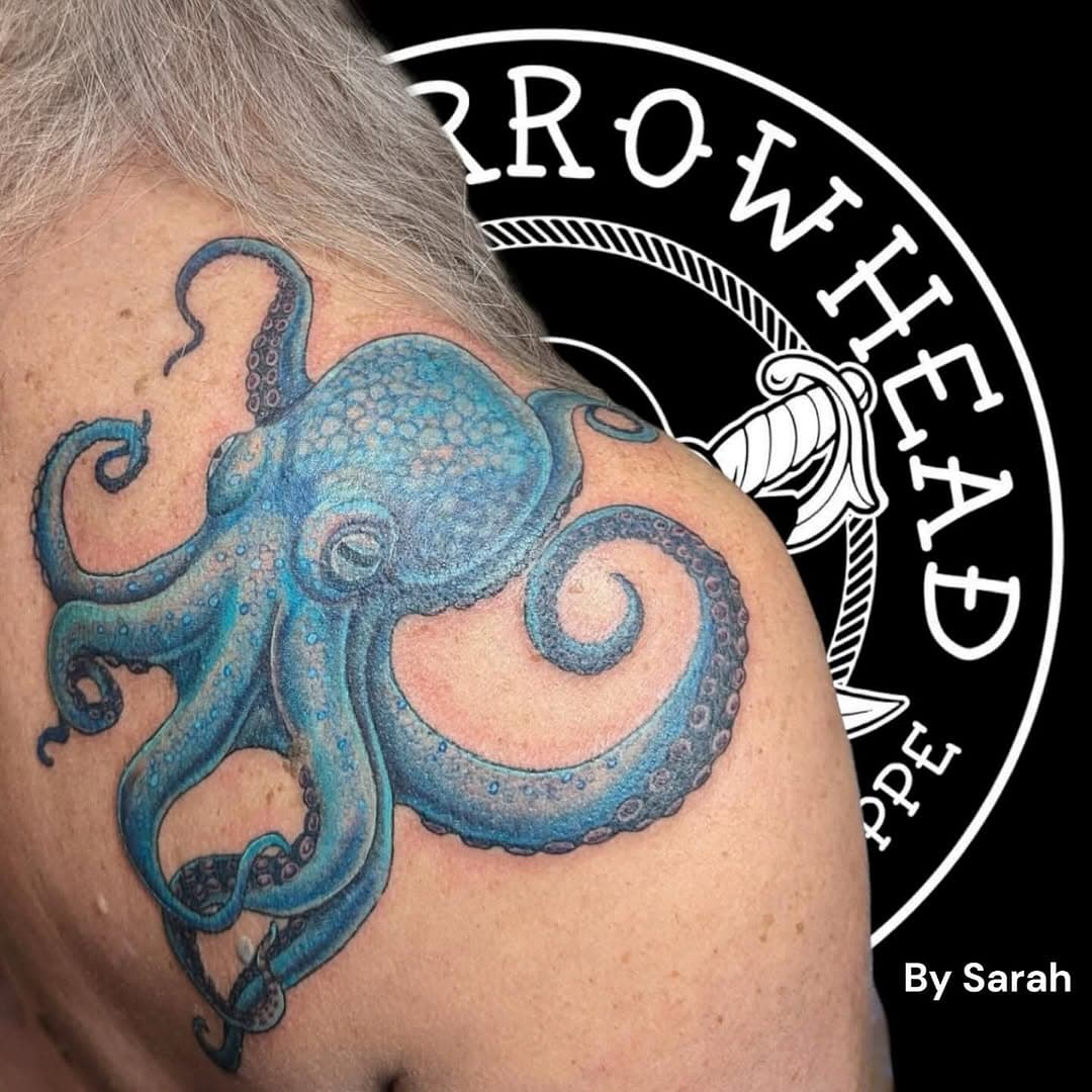 Colorful octopus by Sarah #lakearrowheadtattoo #lakearrowheadvillage #octopustattoo