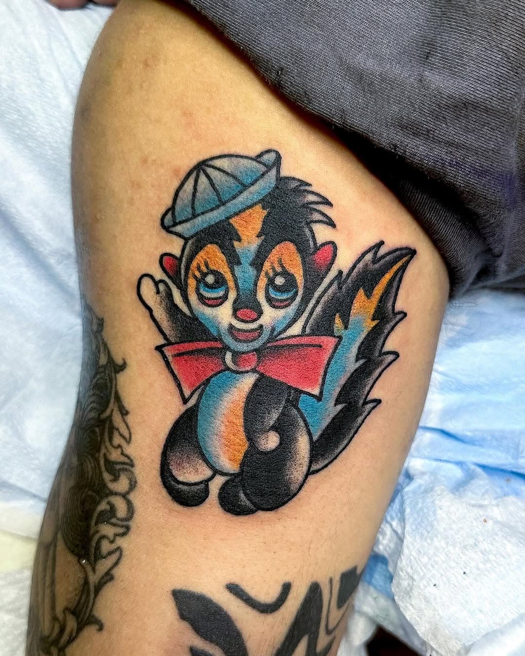 lil stinker 
to book an appointment go to 
WWW.SIMONVELEZTATTOO.COM or contact @threekingstattoo directly !