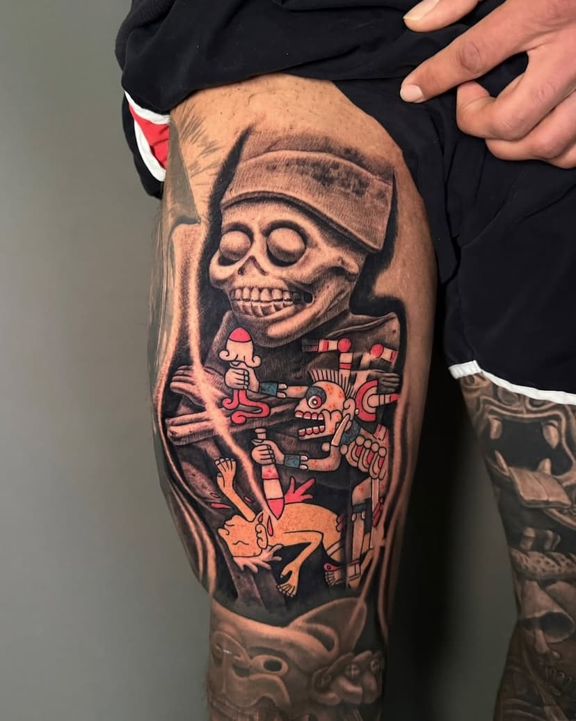 Mictlantecuhtli (Deity of the underworld) with sacrifice color codex (2 sessions back to back)
Done at @tintatctattoo in Las Vegas 
.
👁 Now booking - April and May
.
👉🏻For any questions and availability call or text us at 909 6415488 
.
Done with:
@cheyenne_tattooequipment 
@radiantcolorsink
@tatsoul 
@aftercareh2ocean 
@allegoryink
@sullenclothing
.
.
www.tattoosbygoethe.com