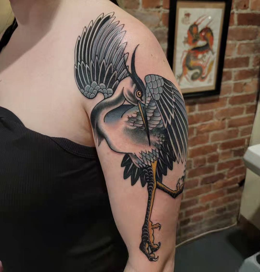 Great Blue Heron
Tattooed by Daniel 
@scarecrowplanet 

#tattoo #tattooing #heron #blueheron #traditionaltattoo #japanesetattoo #oneonta #newyork #centralnewyork #upstatenewyork #hartwickcollege #sunyoneonta #upstatenytattoos #tattooshop #tattooartist #birdtattoo