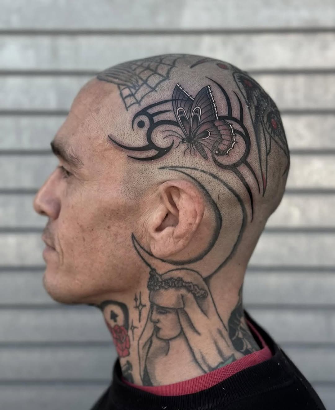 Butterfly w tribal by 
Javier Betancourt (@javierbetancourt) #ochoplacastattoo #headtattoo #tribaltattoo #miamitattooartist