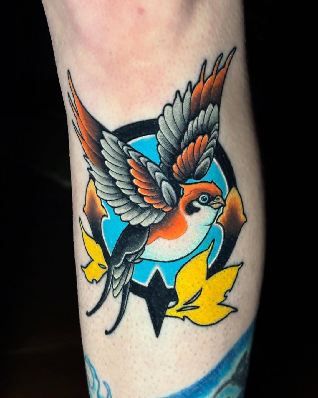 All healed shot of this neo trad style bird.  I’d love to add a witty remark here, but I’m not going to, so let’s just pretend I said something funny.  #neotrad #neotraditional #tattoo #tattoos #neotraditionaltattoo #bird #birdtattoo #theonetattoocomp01