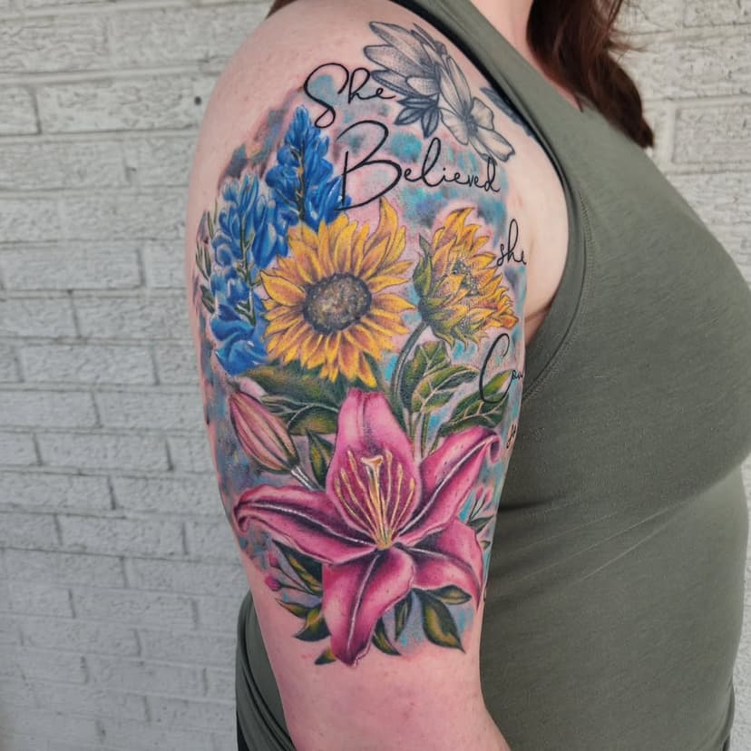 Flowers all done 🥰 
Dm to schedule 📅  Located in Fort Worth 

#fortworthtx #fortworthtattoos #fortworthtattooshop #dfwtattoos #dfwtattooartist #femaletattooartist #colortattoo #texastattoo #pretty #Flowers ##flowerstattoo #treatyourself