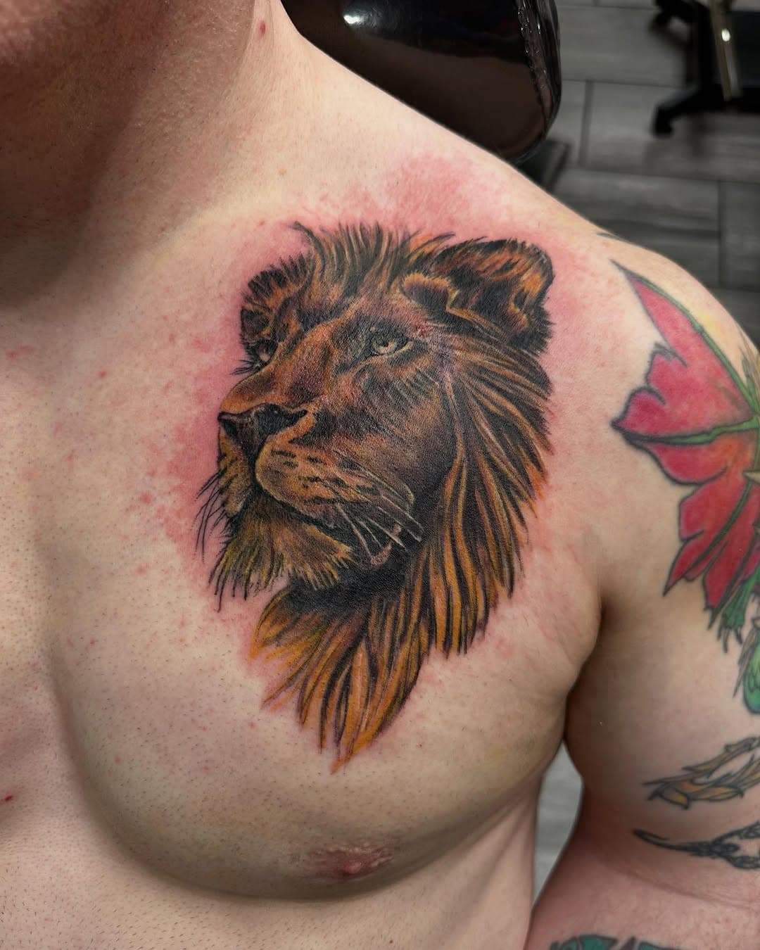 Tattooed by Paul for enquiries email skinwizardtattoo@gmail.com @crocarttattoocare @sknworksuk @monstersinkhq @valknutrotary #tattoo#tattooing#tattoos#chesttattoo#lion#liontattoo#colourtattoo#skinwizard#berkshire#thatcham#tattooidea#tattoomag#ukartist#tattoostyle#tattooed#tatt#inked#newtattoo