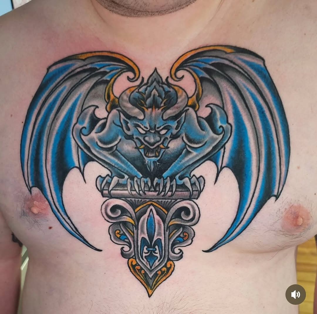 Gargoyle chest piece by @dopestix call the shop to get on his books today!!
314-621-4660

#washave #traditionaltattoo #stl #stltattoo #stltattooartist #walkins #walkinswelcomed