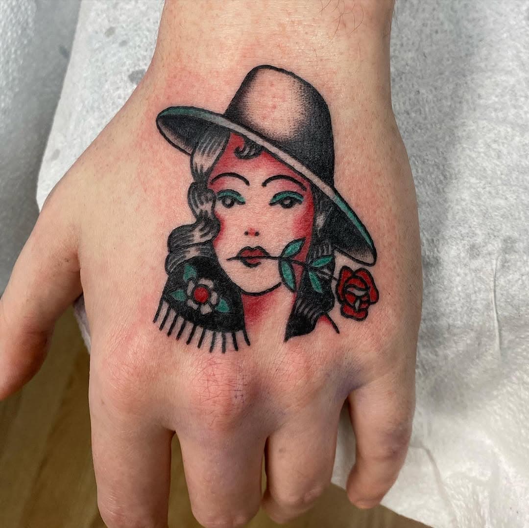Lady off my big flash sheet for Geoff 
.
.
.
.
#tattoos #tattoo #vancouver #vancity #trad #traditional #tradtattoo #canadiantraditional #traditionaltattoos #vancouvertattooartist #vancitytattooartist #handtattoo #colour #colourtattoo #vancouver_ig #coolink #ink #bctattooartist