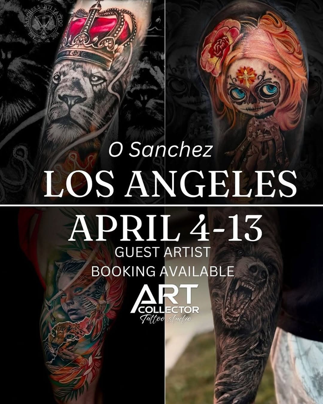 📌Guest artist alert at @artcollectortattoo 
April 4th - 13th, 2025

Color and Black&Gray by @sanchez_santi_tattoo 
‼️ Limited spot for these dates. 

📌Booking: Contact artist directly
OR
👉 send us direct message
📧 Email: artcollectortattoo@gmail.com 
mention Sanchez as desired artist. 
☎️ +1 (213) 676-3030 

#artcollectortattoo
#guestartistwanted #blackandgreytattooartist #blackandgraytattooartist  #losangelestattoo #latattooartist #tattooartistla #culvercity #culvercitytattoo #socaltattoo #losangelestattooartist #losangelestattooartists  #colortattoolosangeles #realismtattoo #realismtattoos #realismtattoolosangeles