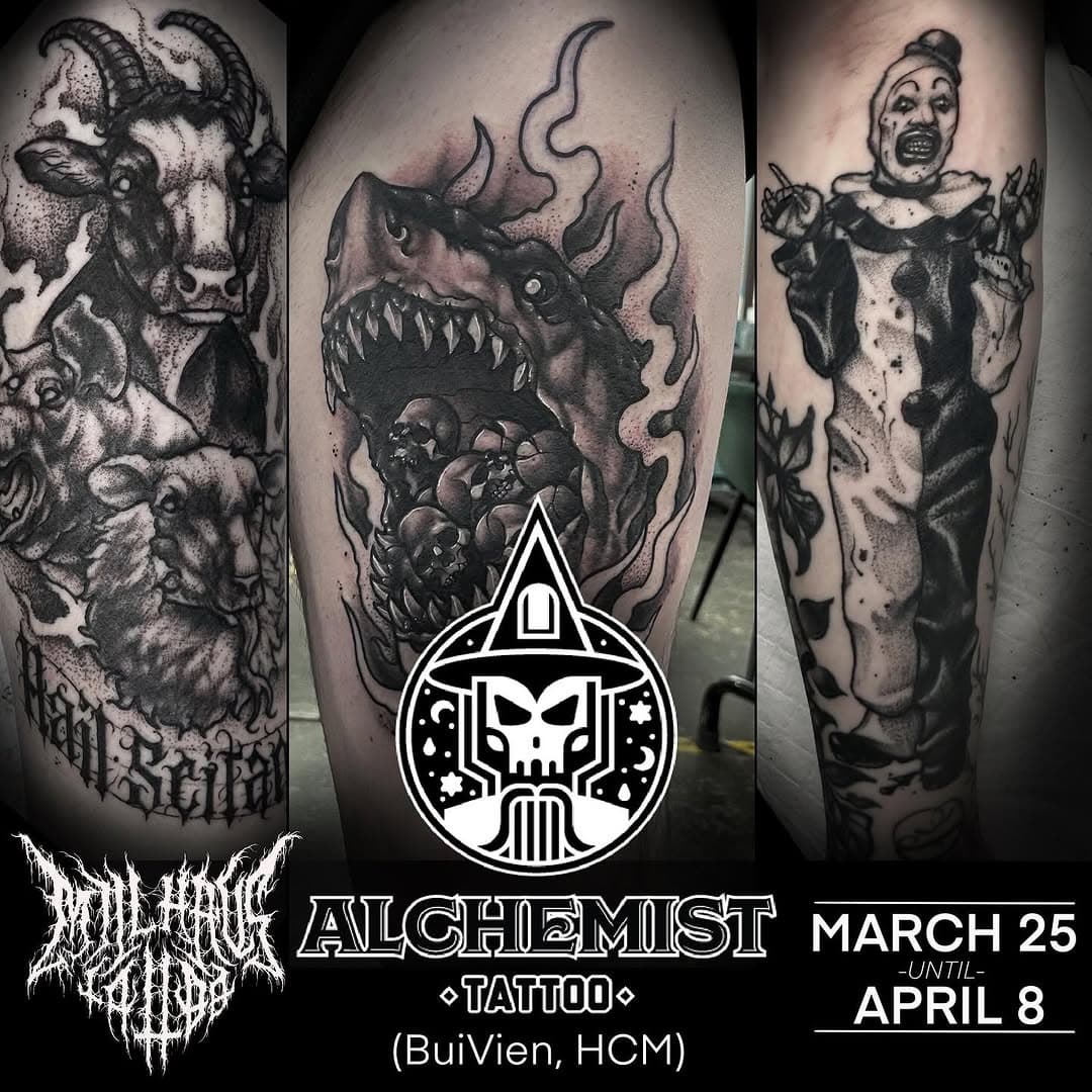 VIETNAM! Ho Chi Minh city! 
It brings me great joy to announce my first guest spot in this region at none other than @alchemist_tattoo_buivien(in Bui Vien)!
I will have time to tattoo you from March 25 through till April 8th.
I am predominantly doing blackwork, and have a lot of flash with me that id be happy to do.
.
I will also have enamel pins and stickers for sale!
.
Im so psyched to be working with the talented and friendly crew. Thanks so much to @nhatbe and the gang for having me! So if you’d like to book in, get in touch ASAP! DM or email millhaustattoo@outlook.com