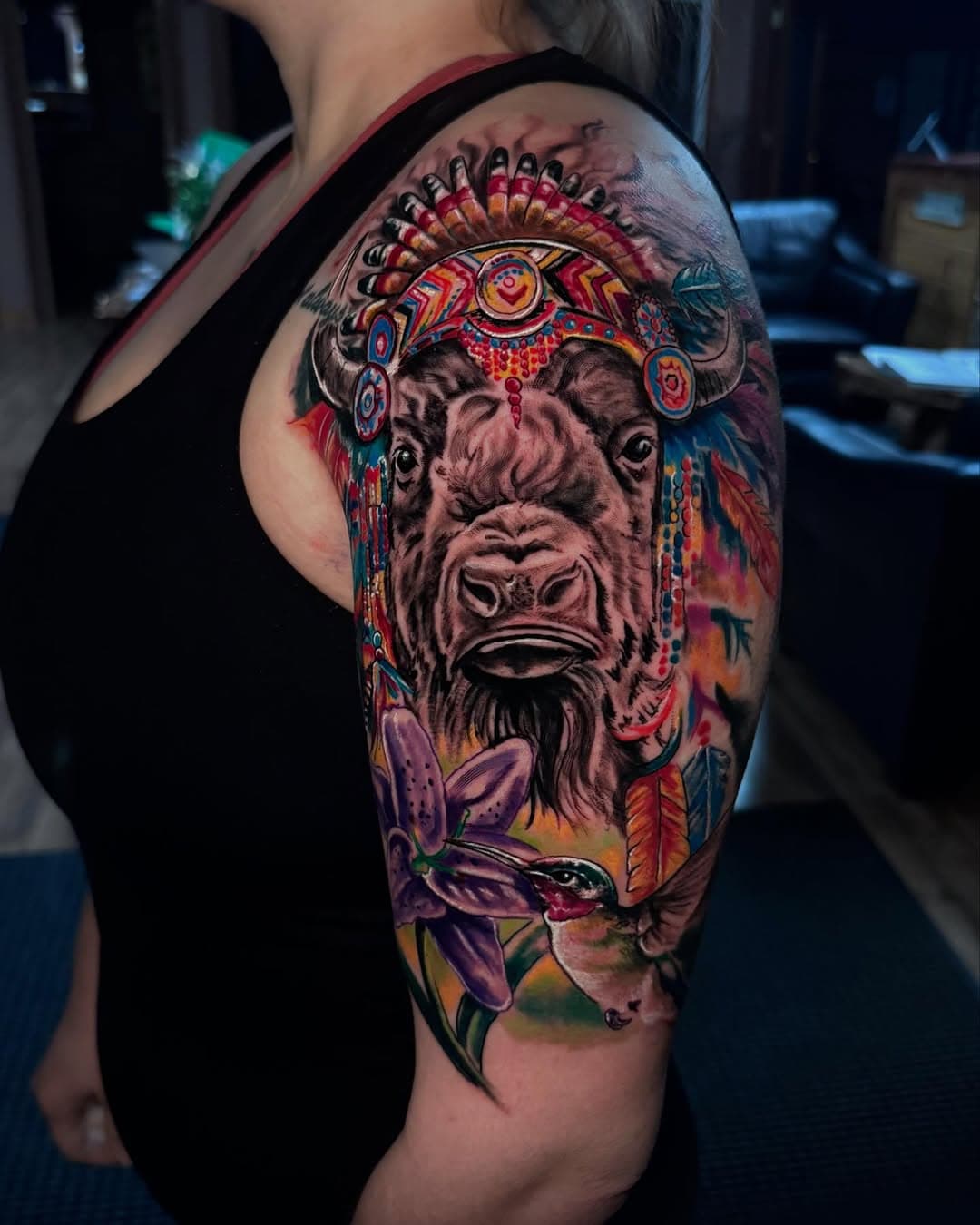 Tattoo I started yesterday. Not quite done . Memorial tattoo for her mom . This one is packed with details . #leftystattoocedarrapids #cedarrapidstattoo #tattoo #colortattoo #industryinksusa #tattoo
