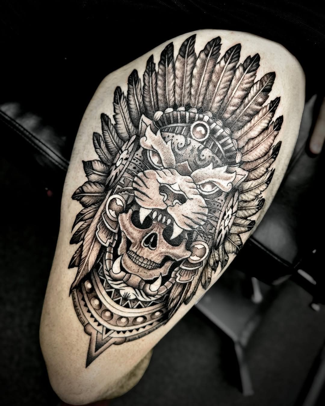 Skull and Tiger headdress piece for Valerio, awesome start to the leg sleeve ! Thank you bro !!🙌🏼🐯💀💎