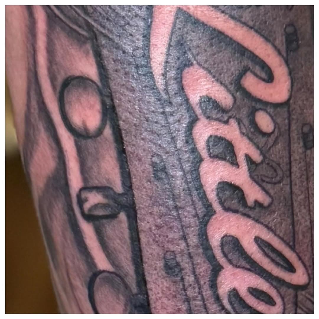 Tattoo by Aaron. Memorial for Tony, thank you sir! #kruegerfamily #kruegertattoo #kruegertattoostudio @recoveryaftercare @fkirons @dynamiccolor @blackclaw #eauclairetattoo #eauclairetoday #eauclairewi #blackandgreytattoo