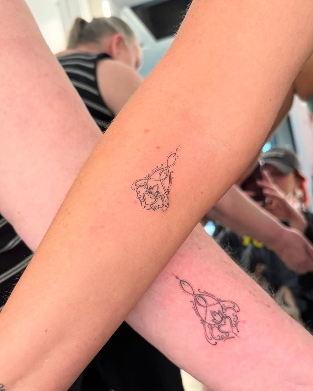 Mom’s first tattoo at 69 years old matching with her daughter, a Celtic inspired design with a Claddagh heart to honour their Irish roots 💚 

Very fitting post for St. Patrick’s day ☘️ 

As always, I love you and thank you Dawn 🥹 you’re mom is also super cool as expected lol ❤️‍🔥