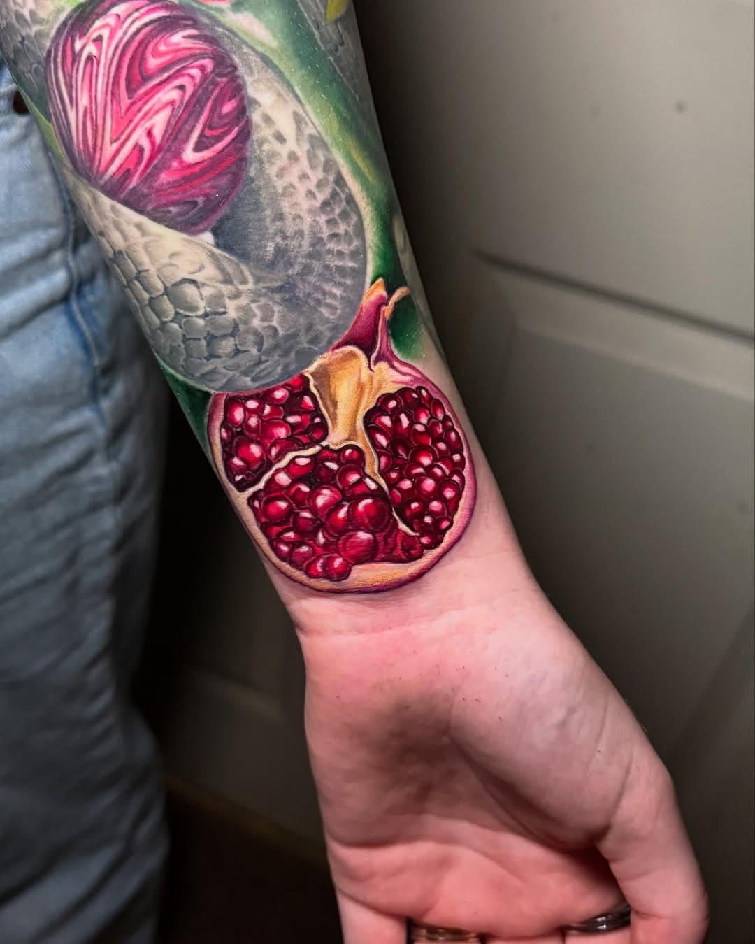 Little wrist pomegranate done for Riley 🩷❤️