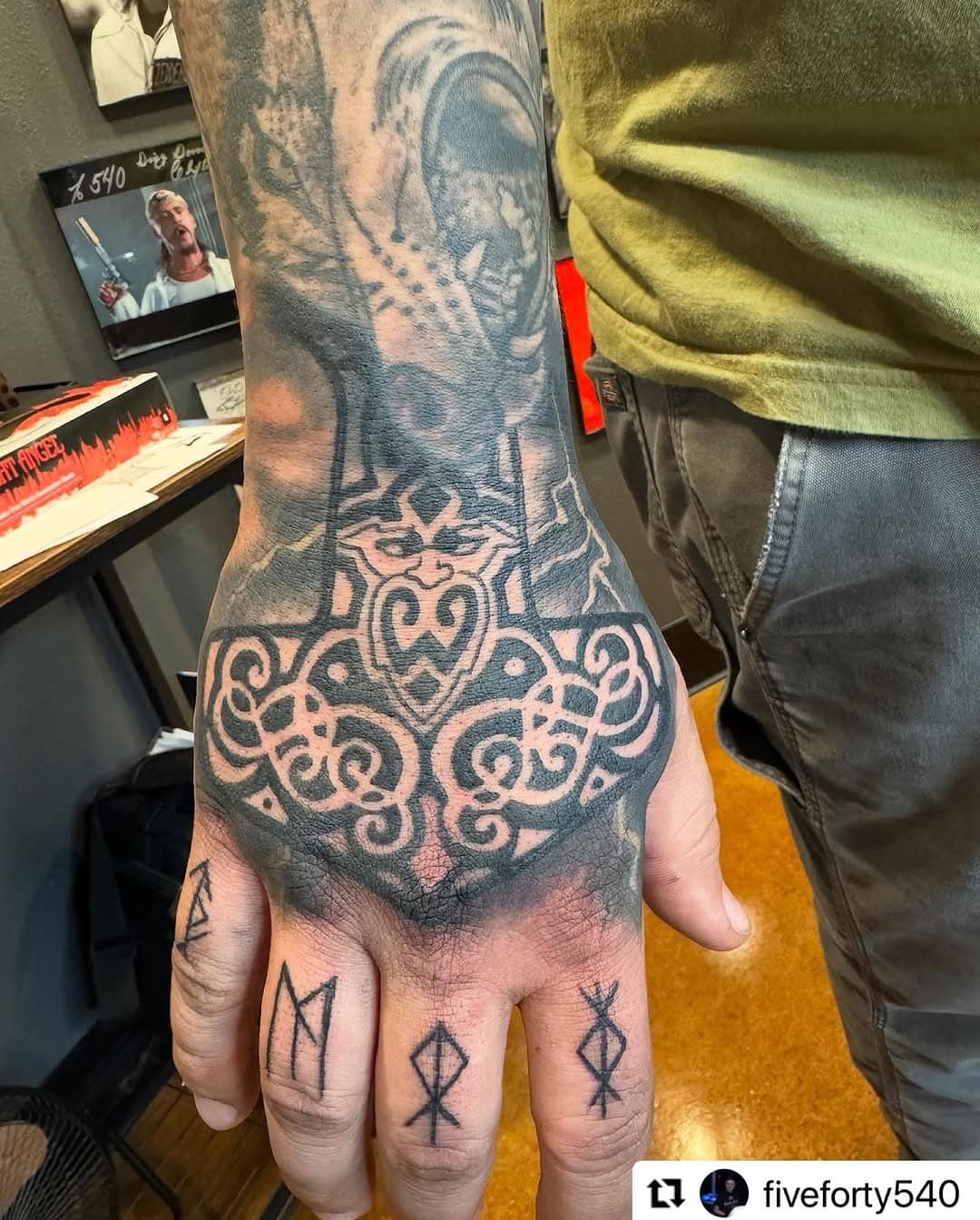 @fiveforty540 
・・・
Added Thor’s Hammer to finish off this Viking sleeve.